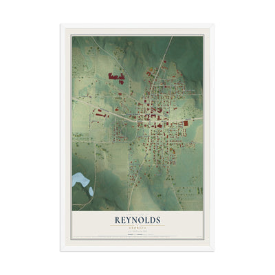 Reynolds, Georgia map print, 12" x 18" W/ White Ayous Wood Frame mockup