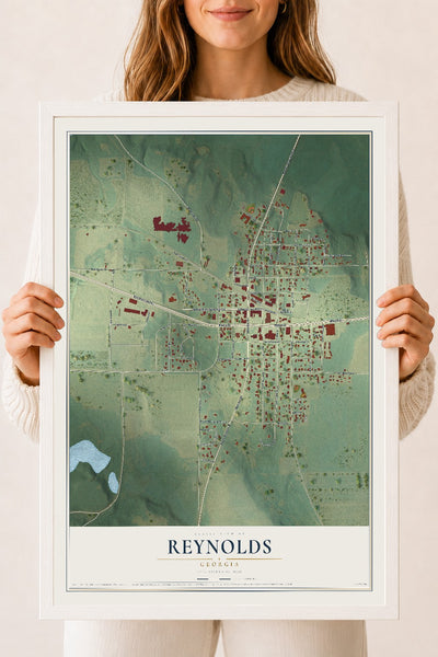 Reynolds, Georgia map print, 18" x 24" W/ White Ayous Wood Frame mockup