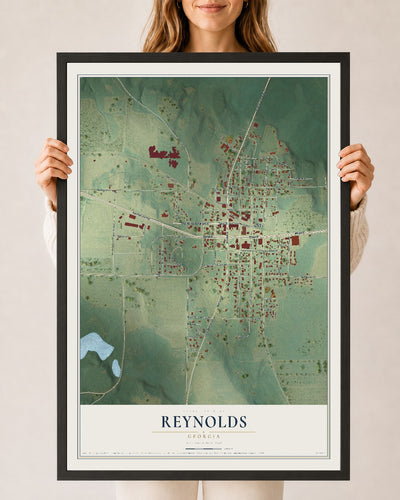 Reynolds, Georgia map print, 24" x 36" W/ Black Ayous Wood Frame mockup