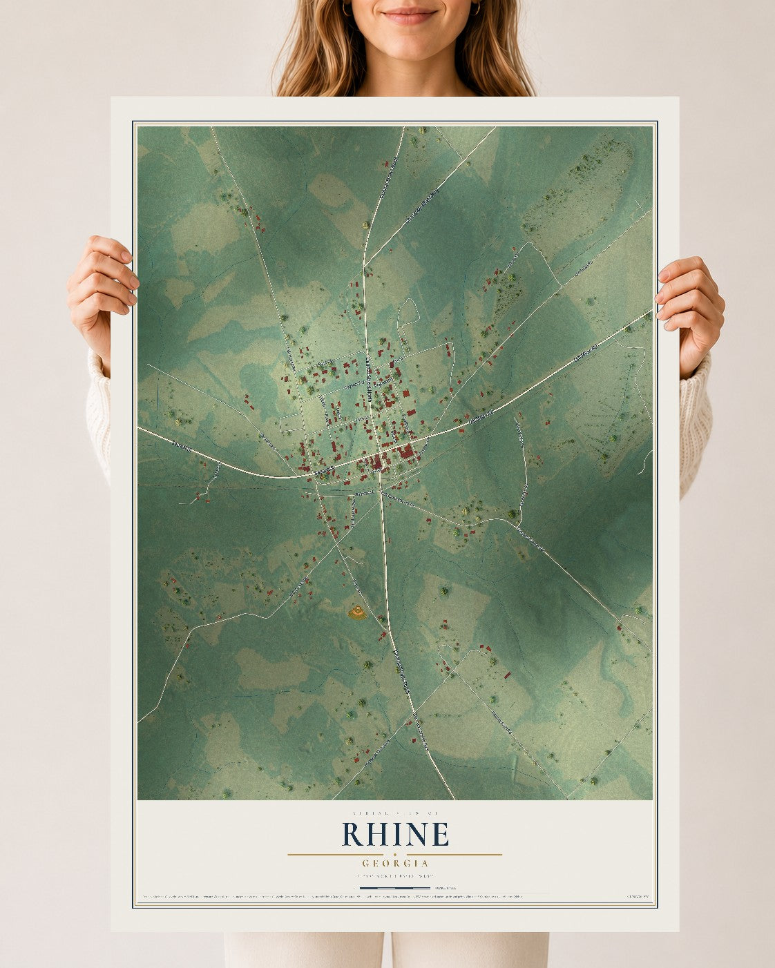 Rhine, Georgia map print, 24" x 36" Archival Matte Print mockup