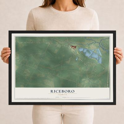 Riceboro, Georgia map print, 12" x 18" W/ Black Ayous Wood Frame mockup