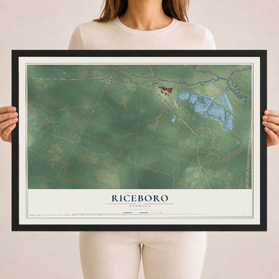 Riceboro, Georgia map print, 18" x 24" W/ Black Ayous Wood Frame mockup