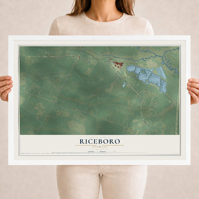 Riceboro, Georgia map print, 18" x 24" W/ White Ayous Wood Frame mockup