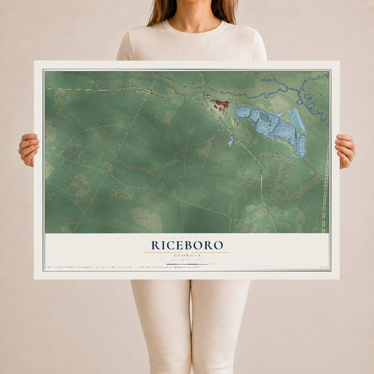 Riceboro, Georgia map print, 24" x 36" Archival Matte Print mockup