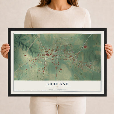 Richland, Georgia map print, 12" x 18" W/ Black Ayous Wood Frame mockup