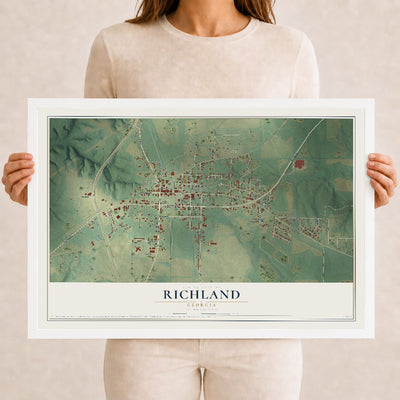 Richland, Georgia map print, 12" x 18" W/ White Ayous Wood Frame mockup