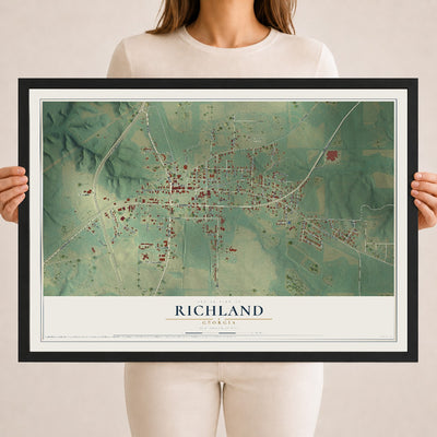 Richland, Georgia map print, 18" x 24" W/ Black Ayous Wood Frame mockup
