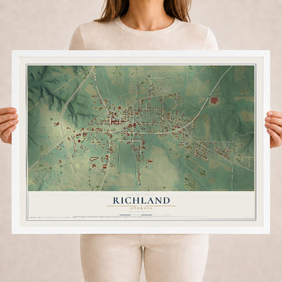 Richland, Georgia map print, 18" x 24" W/ White Ayous Wood Frame mockup