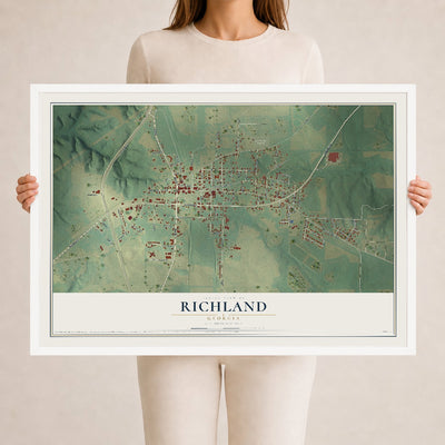 Richland, Georgia map print, 24" x 36" W/ White Ayous Wood Frame mockup