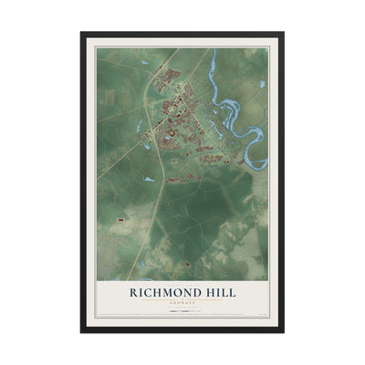 Richmond Hill, Georgia map print, 12" x 18" W/ Black Ayous Wood Frame mockup