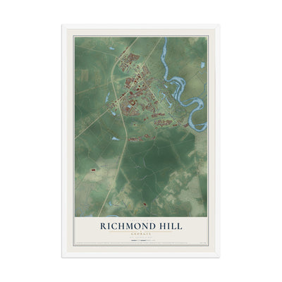 Richmond Hill, Georgia map print, 12" x 18" W/ White Ayous Wood Frame mockup