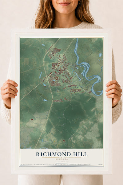 Richmond Hill, Georgia map print, 18" x 24" W/ White Ayous Wood Frame mockup