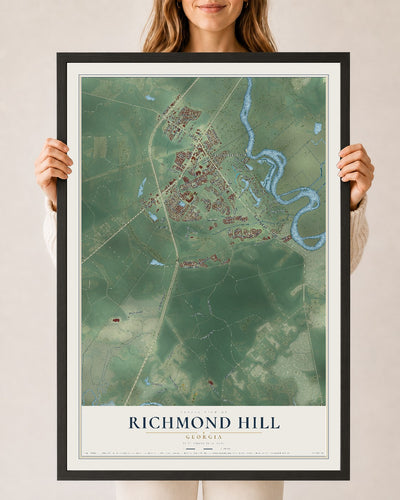 Richmond Hill, Georgia map print, 24" x 36" W/ Black Ayous Wood Frame mockup