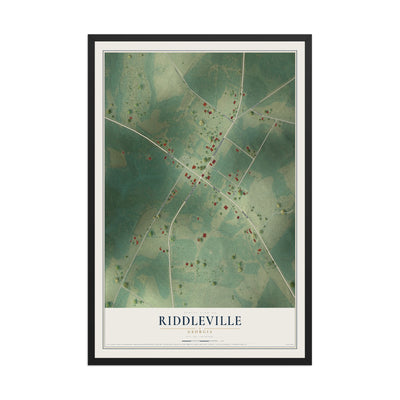 Riddleville, Georgia map print, 12" x 18" W/ Black Ayous Wood Frame mockup