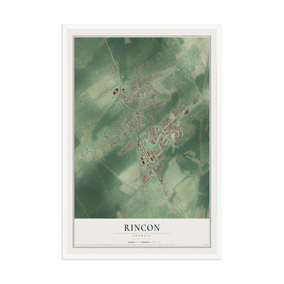 Rincon, Georgia map print, 12" x 18" W/ White Ayous Wood Frame mockup