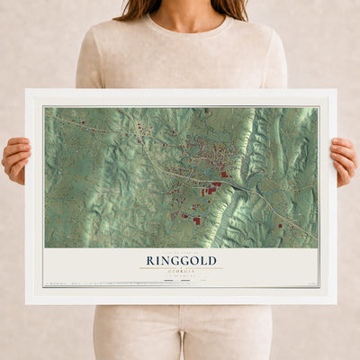 Ringgold, Georgia map print, 12" x 18" W/ White Ayous Wood Frame mockup