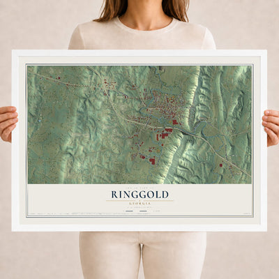 Ringgold, Georgia map print, 18" x 24" W/ White Ayous Wood Frame mockup