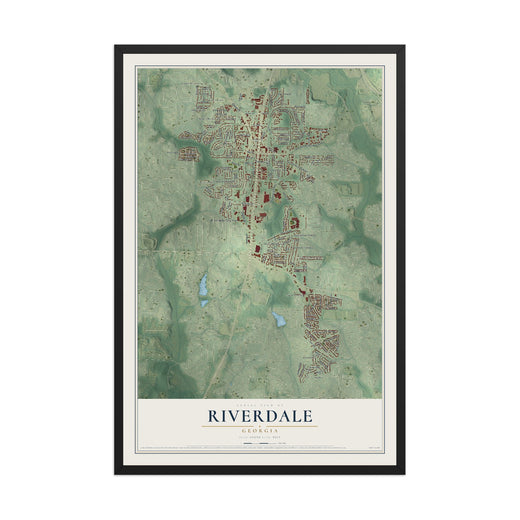 Map of Riverdale, Georgia, 12 x 18 inch print in a black wood frame