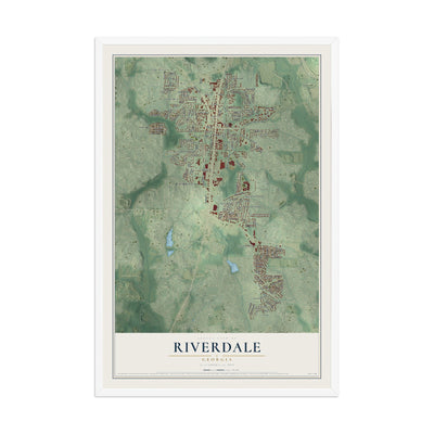 Riverdale, Georgia map print, 12" x 18" W/ White Ayous Wood Frame mockup