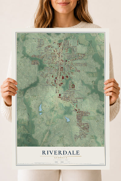 Riverdale, Georgia map print, 18" x 24" Archival Matte Print mockup