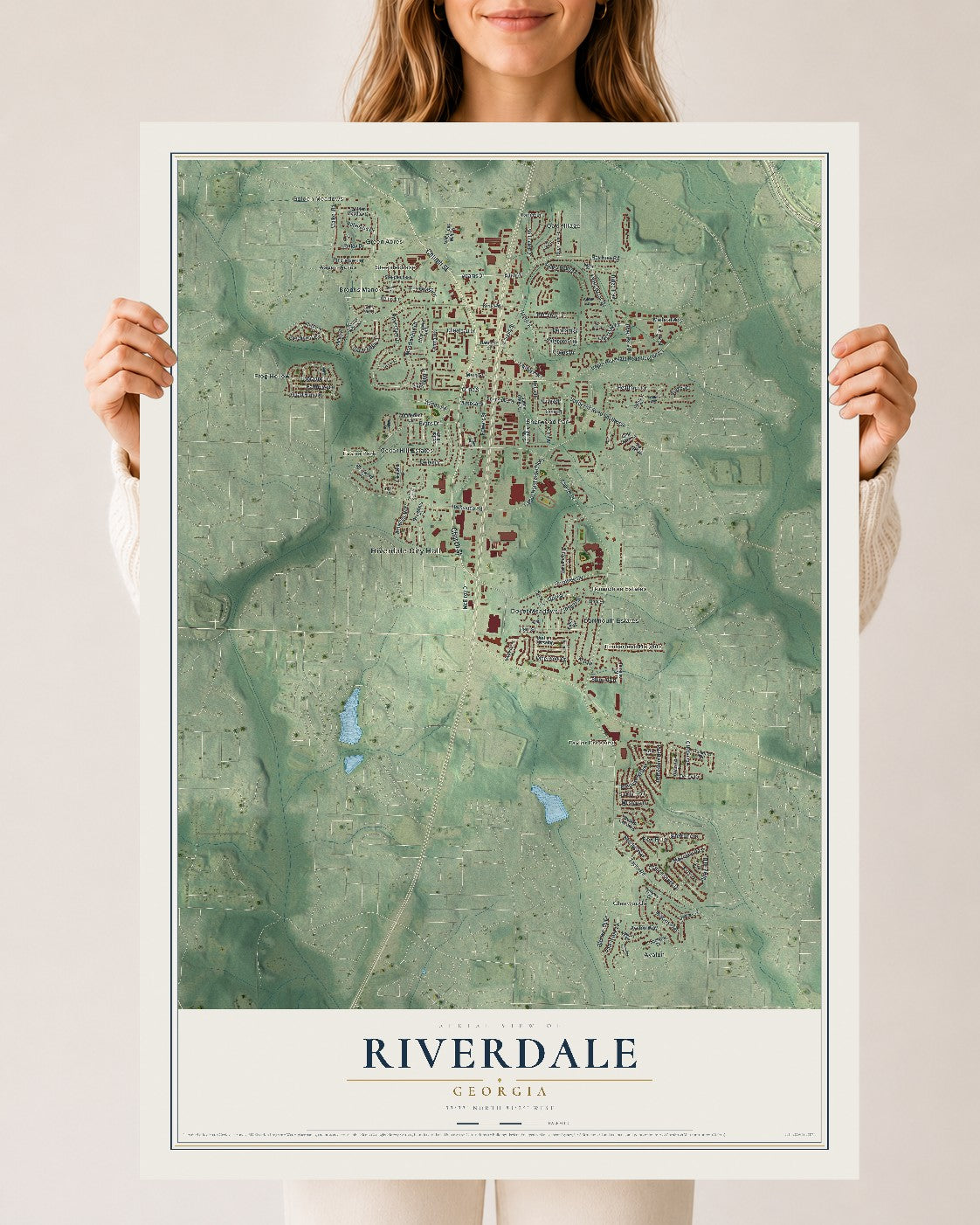 Riverdale, Georgia map print, 24" x 36" Archival Matte Print mockup