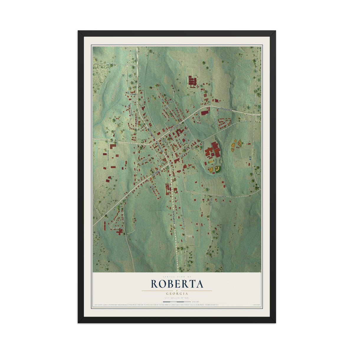 Roberta, Georgia map print, 12" x 18" W/ Black Ayous Wood Frame mockup