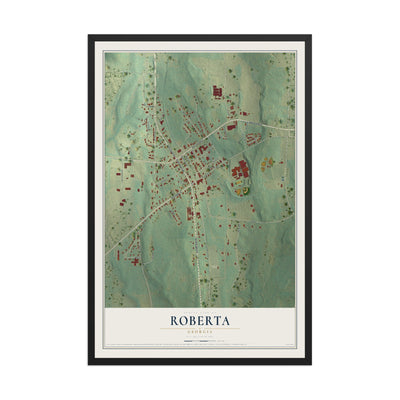 Roberta, Georgia map print, 12" x 18" W/ Black Ayous Wood Frame mockup