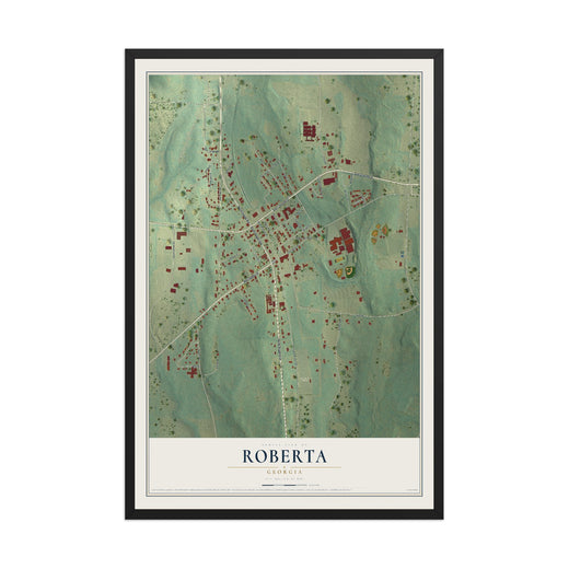 Map of Roberta, Georgia, 12 x 18 inch print in a black wood frame