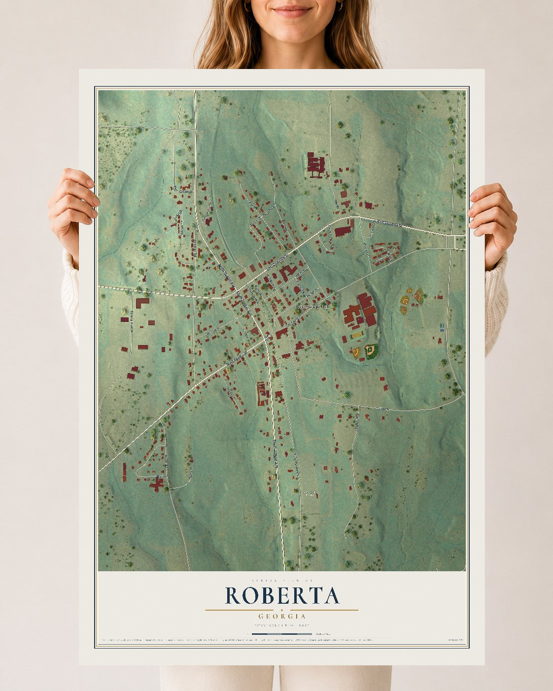 Roberta, Georgia map print, 24" x 36" Archival Matte Print mockup