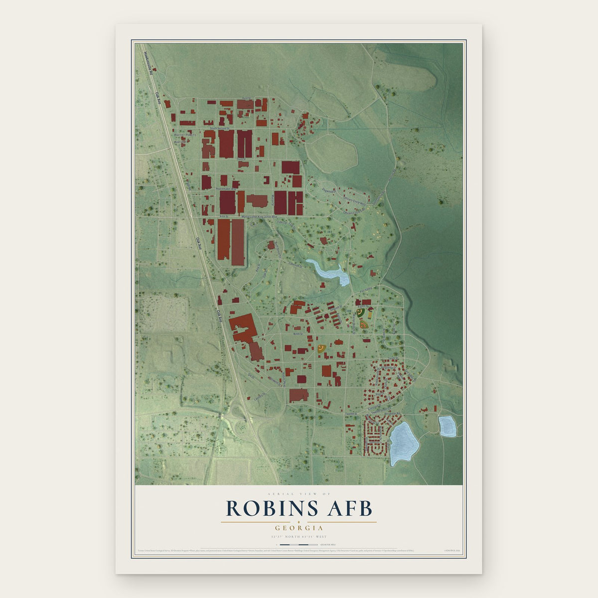 Robins AFB, Georgia map print, the full design