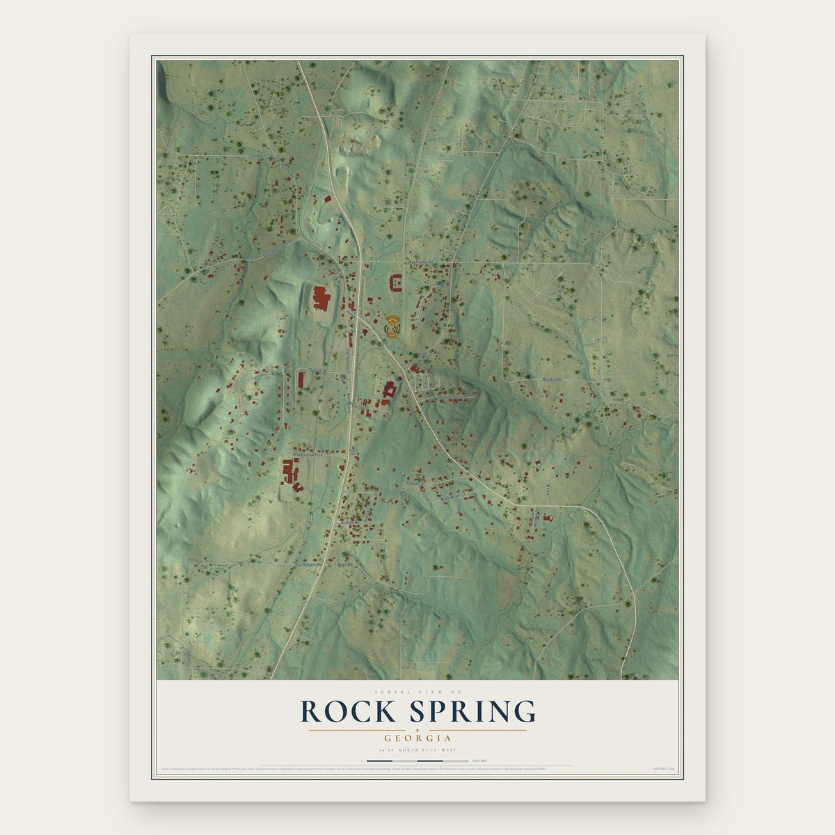 Rock Spring, Georgia map print, the full design