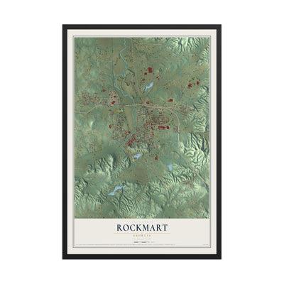 Rockmart, Georgia map print, 12" x 18" W/ Black Ayous Wood Frame mockup