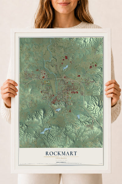 Rockmart, Georgia map print, 18" x 24" W/ White Ayous Wood Frame mockup