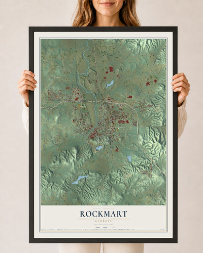 Rockmart, Georgia map print, 24" x 36" W/ Black Ayous Wood Frame mockup