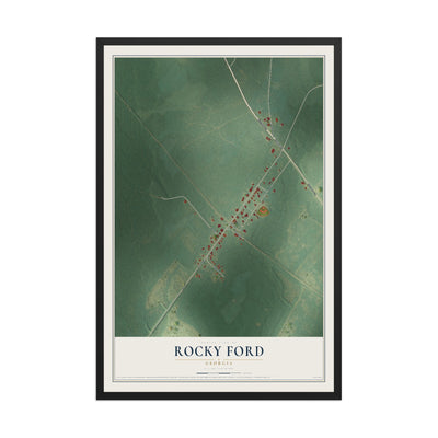Rocky Ford, Georgia map print, 12" x 18" W/ Black Ayous Wood Frame mockup