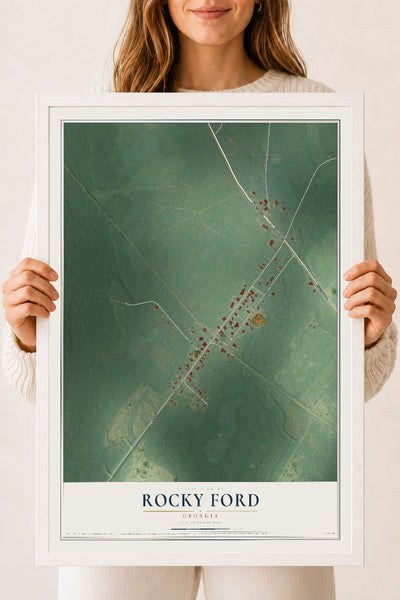 Rocky Ford, Georgia map print, 18" x 24" W/ White Ayous Wood Frame mockup