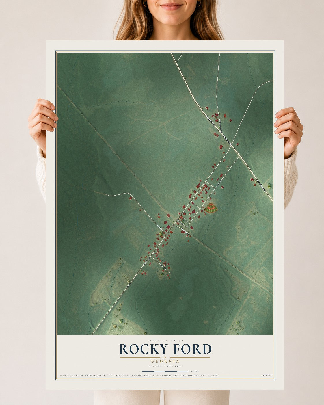 Rocky Ford, Georgia map print, 24" x 36" Archival Matte Print mockup