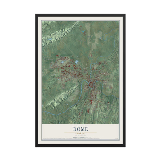 Map of Rome, Georgia, 12 x 18 inch print in a black wood frame