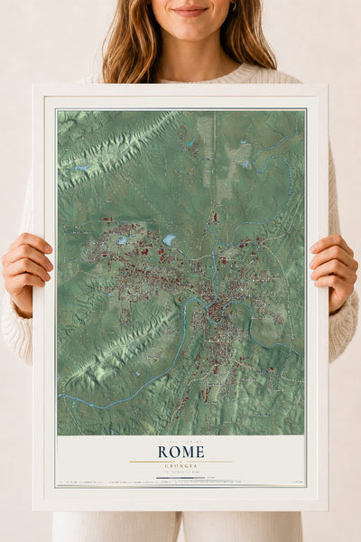 Rome, Georgia map print, 18" x 24" W/ White Ayous Wood Frame mockup