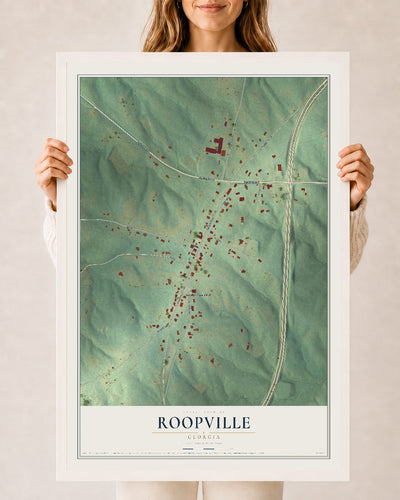 Roopville, Georgia map print, 24" x 36" W/ White Ayous Wood Frame mockup