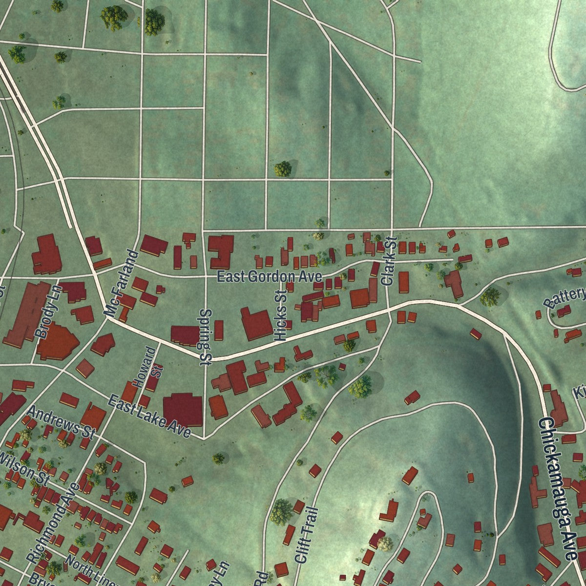 Close-up 2 of the Rossville, Georgia map artwork