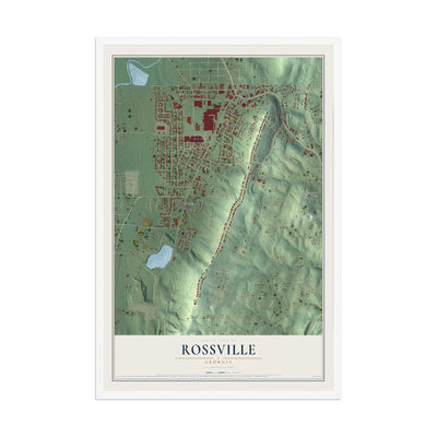 Rossville, Georgia map print, 12" x 18" W/ White Ayous Wood Frame mockup