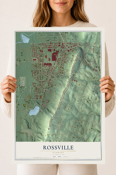 Rossville, Georgia map print, 18" x 24" Archival Matte Print mockup