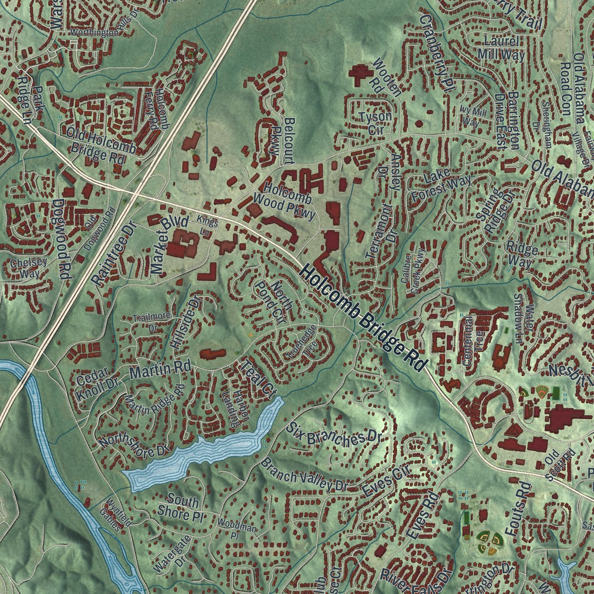 Close-up 2 of the Roswell, Georgia map artwork