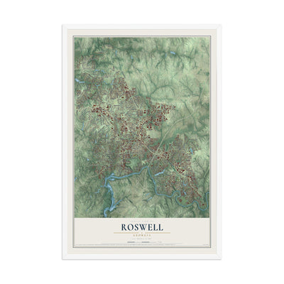 Roswell, Georgia map print, 12" x 18" W/ White Ayous Wood Frame mockup