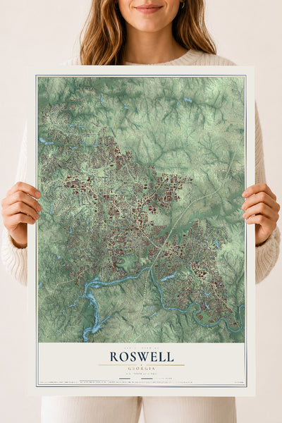 Roswell, Georgia map print, 18" x 24" Archival Matte Print mockup