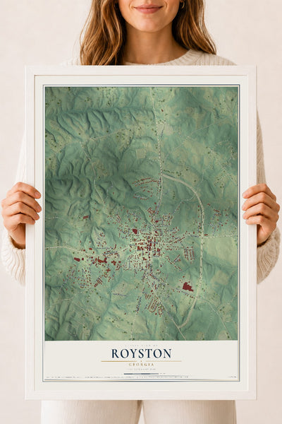 Royston, Georgia map print, 18" x 24" W/ White Ayous Wood Frame mockup