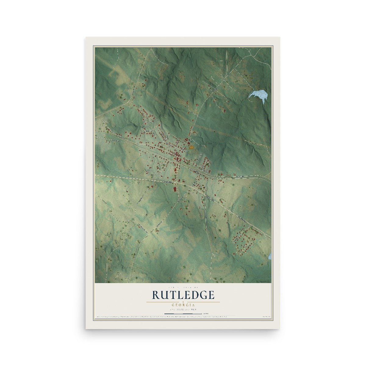 Rutledge, Georgia map print, 12" x 18" Archival Matte Print mockup
