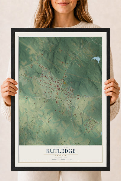 Rutledge, Georgia map print, 18" x 24" W/ Black Ayous Wood Frame mockup