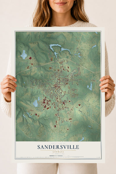 Sandersville, Georgia map print, 18" x 24" Archival Matte Print mockup
